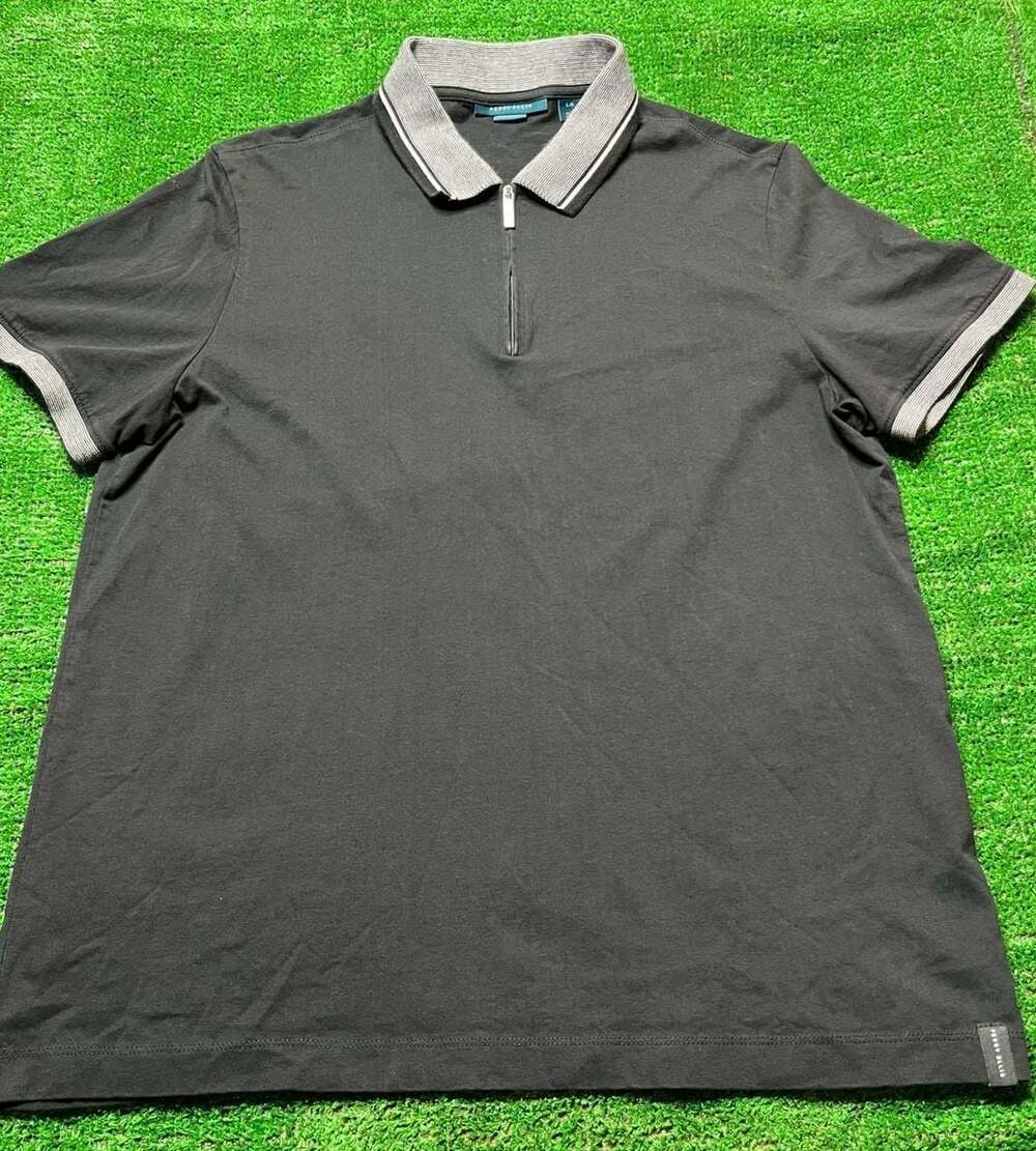 Perry Ellis Men's Black Pima Cotton Quarter Zip Short Sleeve Polo Shirt Sz Large